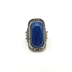 Blue Stone Statement Ring Silver Tone Costume‎ Jewelry Adjustable Band